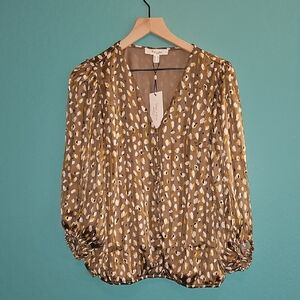Haver + Blair Satin Animal Print Elbow Sleeve Blouse